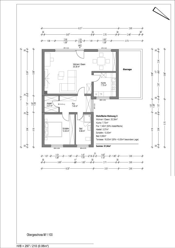E3_Grundriss Obergeschoss Ebernhahn Wohnung Sanierte 2-Zimmer-Obergeschosswohnung mit Terrasse und Garage in Ebernhahn